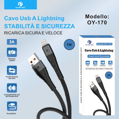 数据线USB-LIGHTNING 1M 3A OY-170