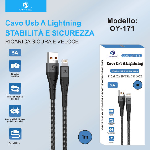 CAVO USB-LIGHTNING 1M 3A OY-171