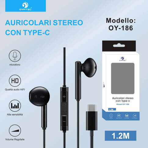 AURICOLARE STEREO TYPE-C 1.2M OY-186