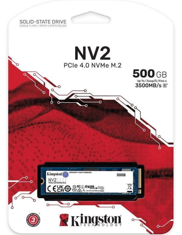 Kingston SSD M.2 500 GB NV2 2280 PCIe 4.0 NVMe SNV2S/500G 内置硬盘
