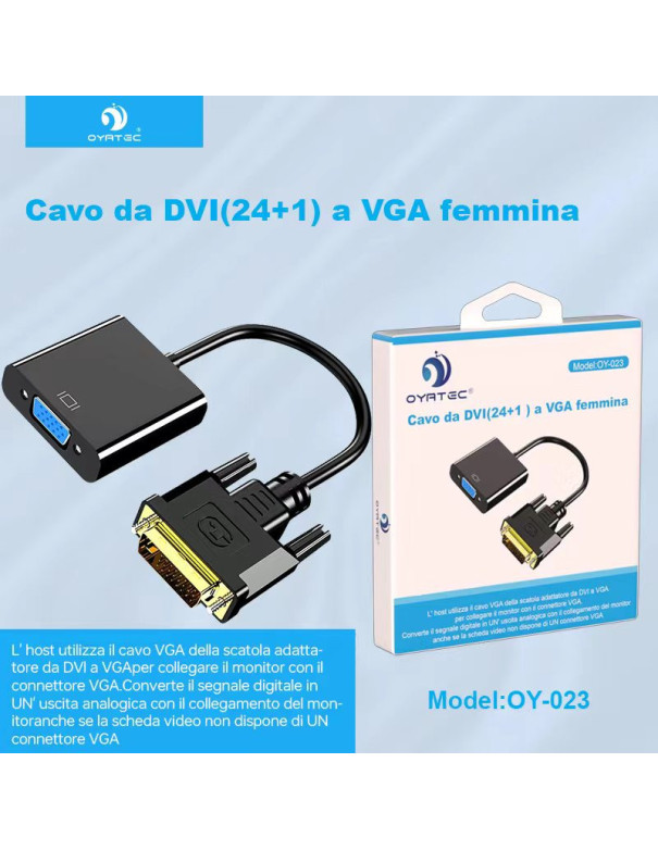 Adattatore DVI a VGA Cavo Convertitore DVI-D a VGA | 24+1 Supporto 60Hz e 3D per Sistemi DVI per Connettersi a VGA Display