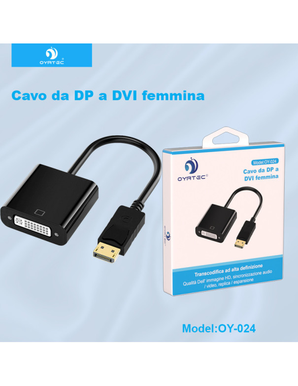 Adattatore DisplayPort a DVI, DP a DVI placcato in oro (maschio a femmina) compatibile per Lenovo, Dell, HP e altri marchi