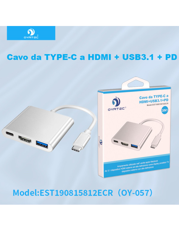 Adattatore da USB C a HDMI 4K, adattatore da tipo C a HDMI cavo con porta USB 3.0