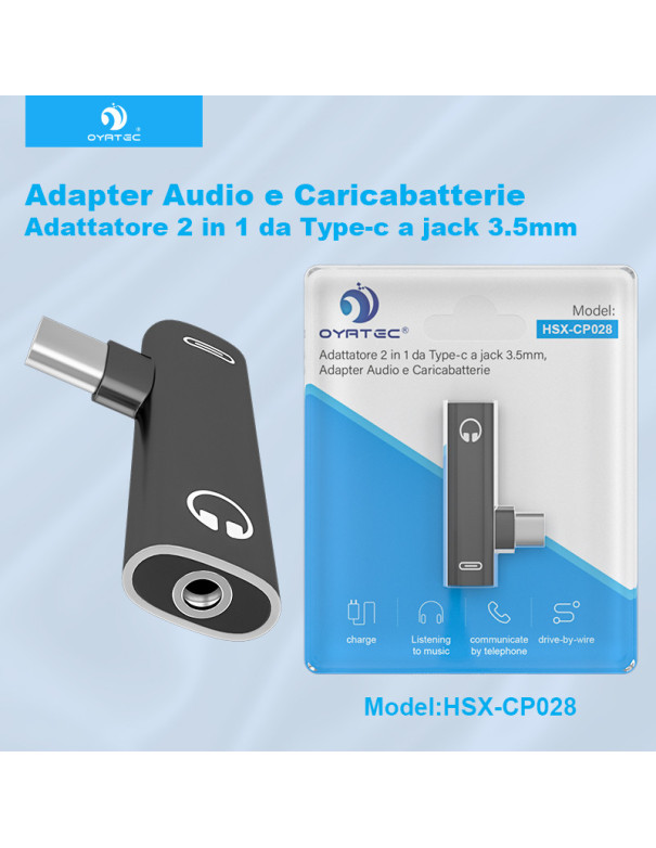 Adattatore auricolare  Type C to USB Type C/Jack 3.5 mm