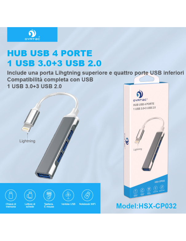 Hub lightning Adattatore multipla porta USB 4 in 1