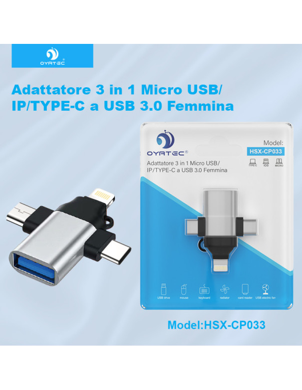 Adattatore OTG USB C, 3 in 1