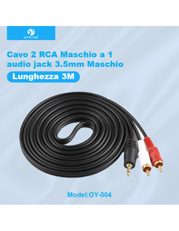 Cavo RCA Jack Adattatore 3,5mm a 2RCA Maschio Audio Stereo per Home Theate （3 metri ）