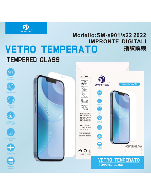 SAMSUNG S901/S22 2022 VETRO TEMPERATO (CON IMPRONTE DIGITALI)