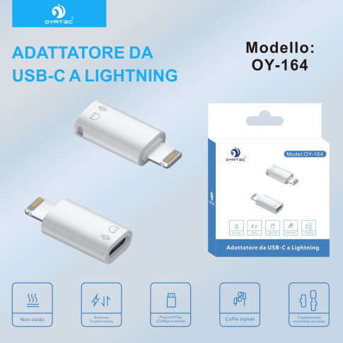 Adattatore USB C a Lightning 27W PD OY-164